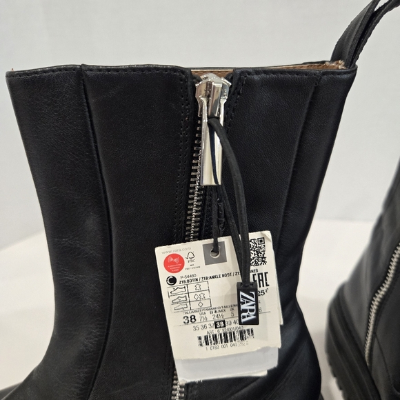 Zara Black Ankle Boots Women's Size 7.5 Track Sole Zip-up - Picture 4 of 15